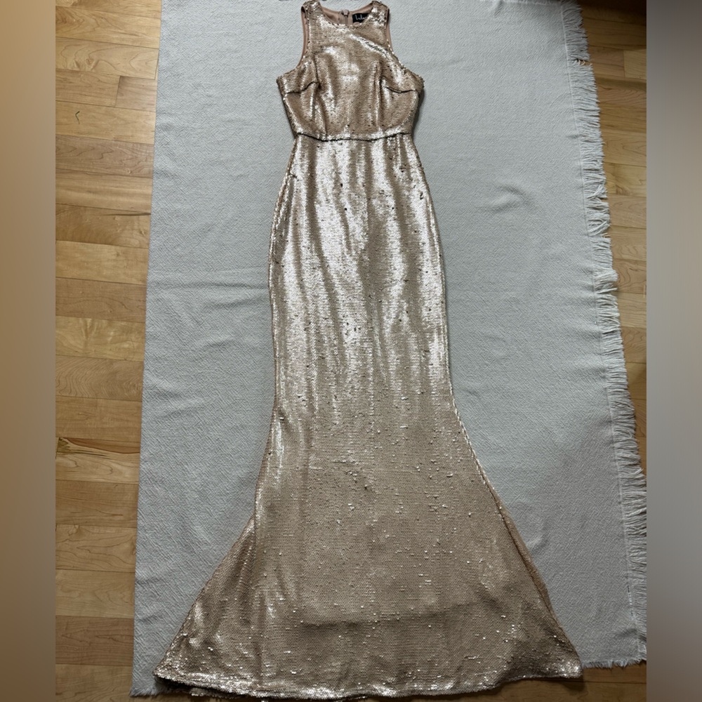 Lulus Notorious Matte Rose Gold‎ Sequin Mermaid Maxi Dress XS Prom - Picture 2 of 9